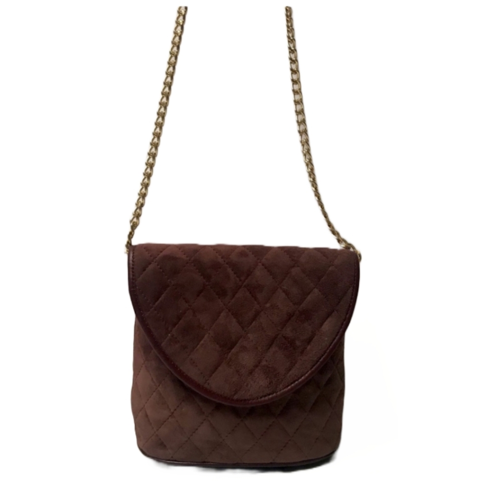 VINTAGE 1980’S BROWN SUEDE QUILTED CHAIN STRAP BAG